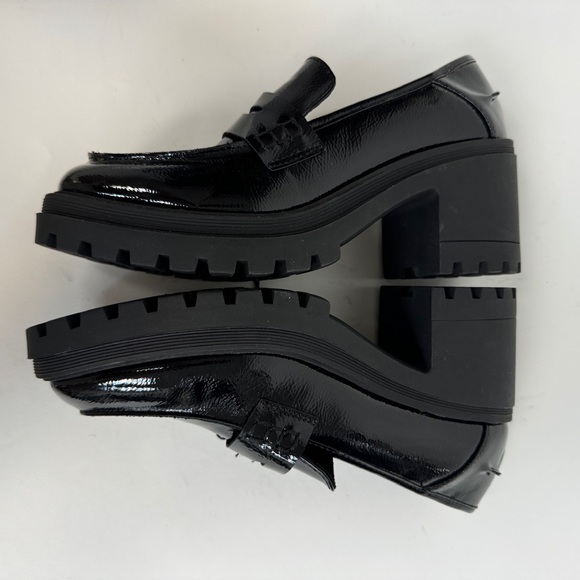 New Seychelles Black Patent Heeled Penny Loafers Chunky Heel 90s Size 9 - Picture 7 of 9